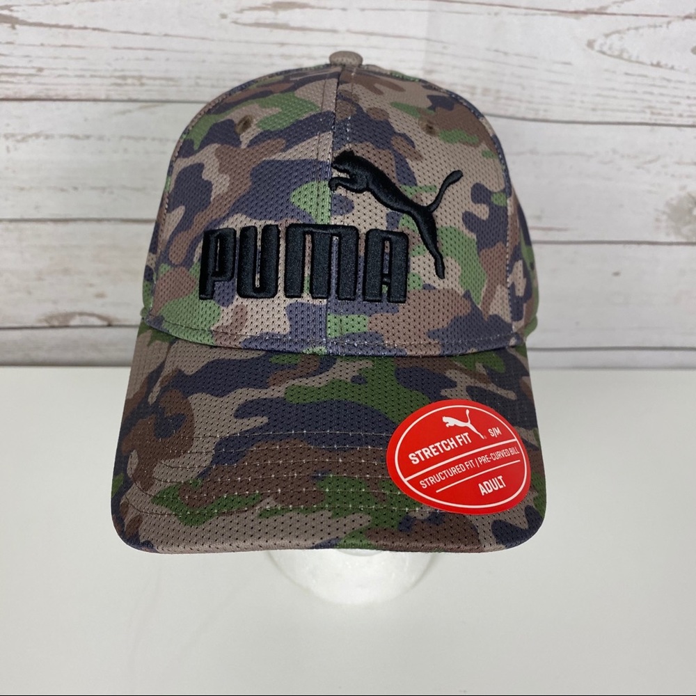 NWT PUMA Green Camo 6 Panel Ball Cap Hat Sz S/M